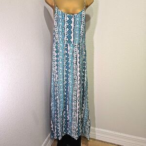 Zinga Maxi Sun Dress Womens Lge Teal Open Back Indie Sleaze Boho Fairy Cottage